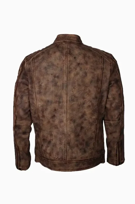 Mens Vintage Waxed Brown Café Racer Jacket