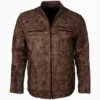 Mens Vintage Waxed Brown Café Racer Leather Jacket