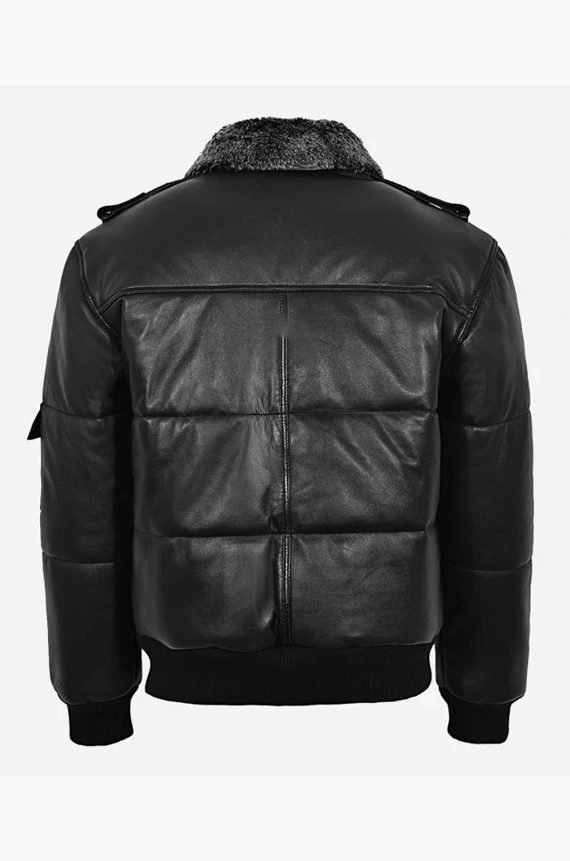 PILOT 8 Men’s Padded Jacket Classic Bomber Leather Puffer Jacket Black