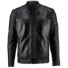 QUILTED EDGE LEATHER BOMBER JACKET