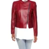 Red Slim-fit Leather Cafe Racer Jacket