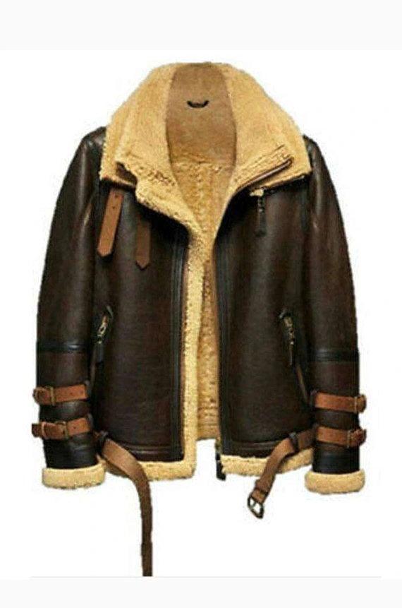 TAN BROWN AVIATOR FAUX SHEARLING JACKET