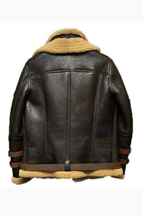 TAN BROWN AVIATOR FAUX SHEARLING LEATHER JACKET