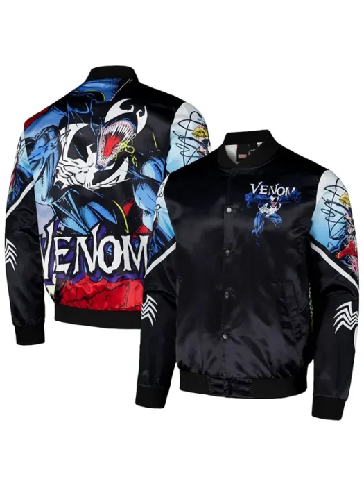 Venom Chalk Line Symbiote Fanimation Satin Full-Snap Jacket