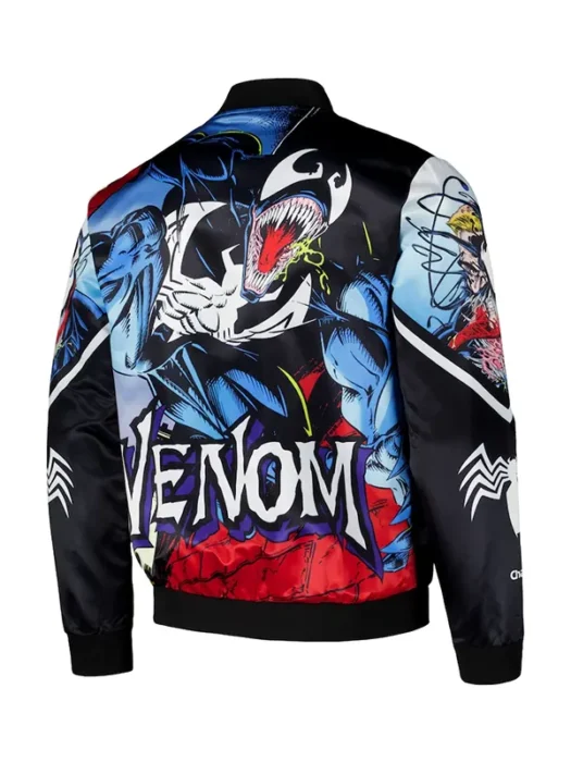 Venom Chalk Line Symbiote Fanimation black Satin Full-Snap Jacket