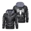 Venom Hooded Biker black Leather Jacket