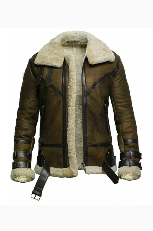 WAXED BROWN BOMBER FUR SHEARLING LEATHER JACKET