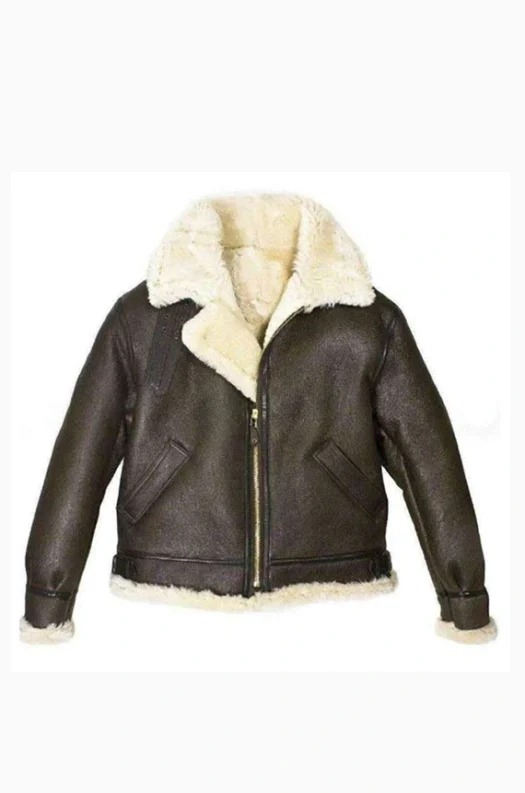 WOMEN BROWN AVIATOR FUR SHEARLING LEATHER JACKET