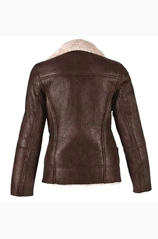 WOMEN BROWN INNER FAUX FUR SHEARLING JACKET