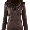 WOMEN HOODED BROWN BOMBER JACKET