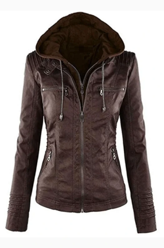 WOMEN HOODED BROWN BOMBER JACKET