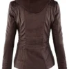 WOMEN HOODED BROWN BOMBER LEATHER JACKET