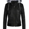 WOMEN’S BLACK BOMBER REMOVABLE HOOD JACKET