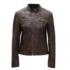 WOMEN’S REAL LEATHER BROWN CAFE RACER JACKET