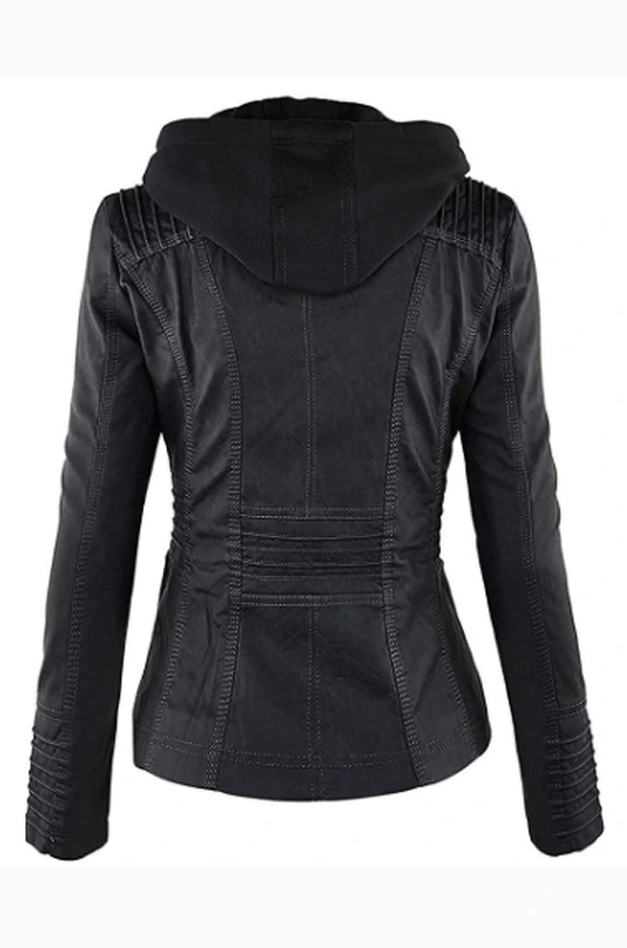 WOMEN’S SLIM FIT BOMBER HOODED LEATHER JACKET