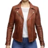 WOMEN’S TAN BROWN BIKER LEATHER JACKET