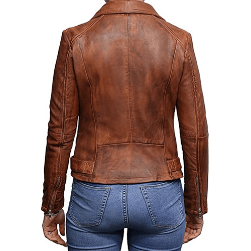 WOMEN’S TAN BROWN VINTAGE BIKER JACKET