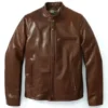 Waxed Natural Pebbled Cowhide Cafe Leather Jacket