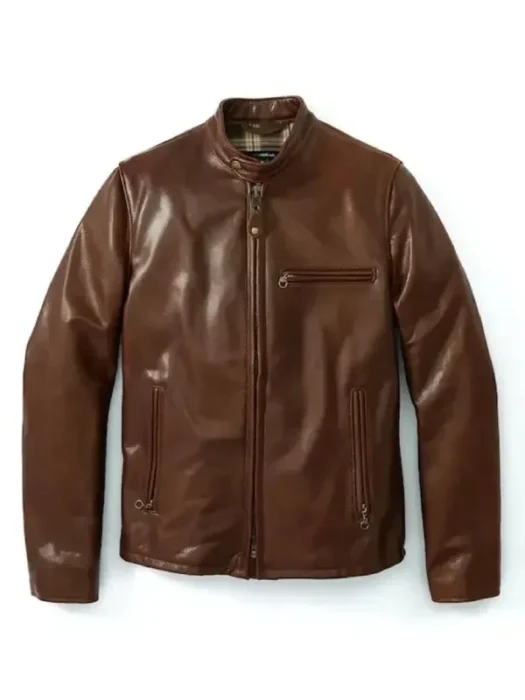 Waxed Natural Pebbled Cowhide Cafe Leather Jacket