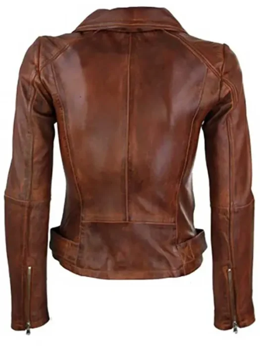 Women Brando Timber Biker Leather Jacket Back