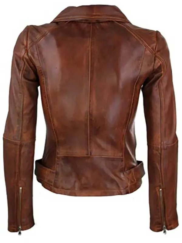 Women Brando Timber Biker Leather Jacket Back