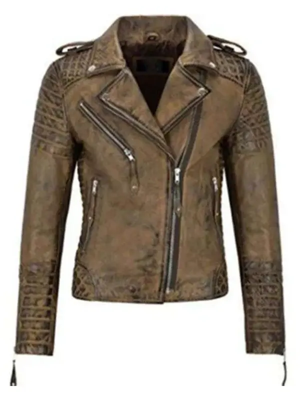 Women Distressed Brando Leather Jacket