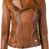 Women Moto Biker Waxed Leather Jacket