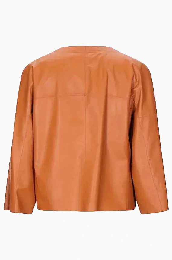 Women Tan Collarless Jacket