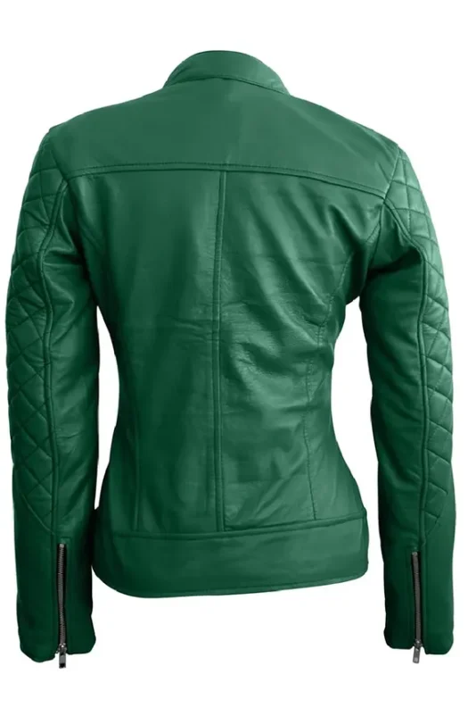 Womens Biker Quilted Green Leather Jacket