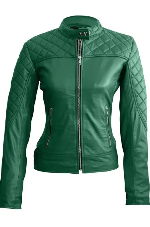 Womens Biker Quilted Leather Jacket