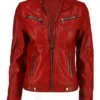 Womens Biker Red Leather Jacket