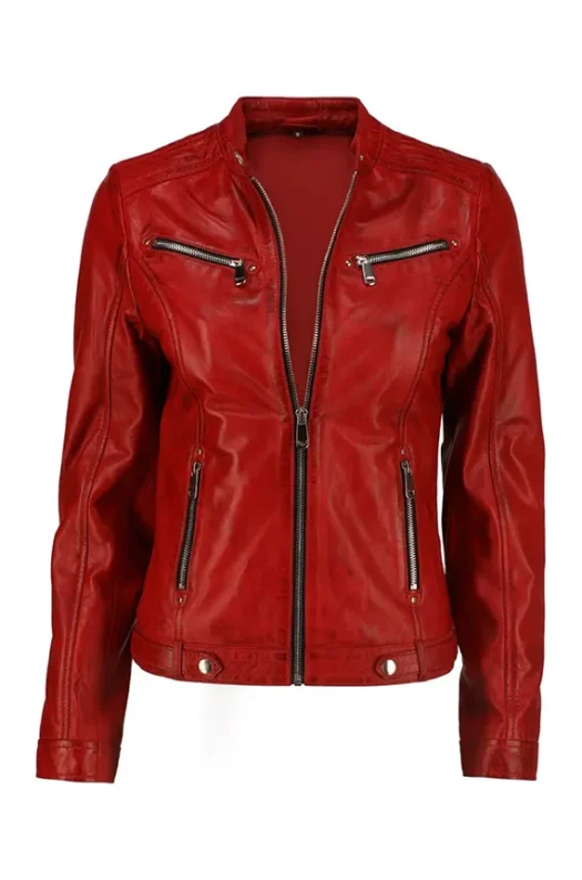 Womens Biker Red Leather Jacket