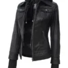 Womens Black Bomber Leather Jacket