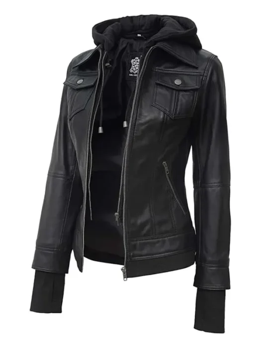 Womens Black Bomber Leather Jacket