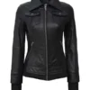 Womens Black Bomber black Leather Jacket