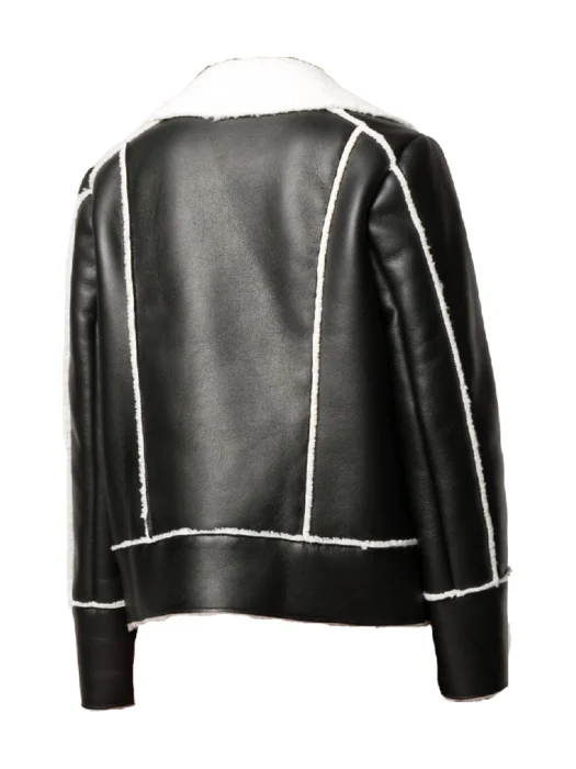 Womens Black Shearling Leather Jacket Back