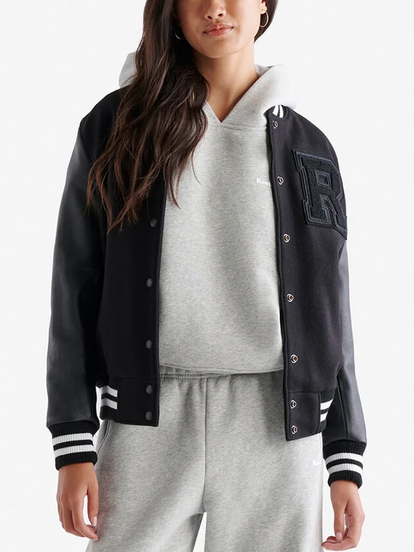 Womens Black Vintage Varsity Jacket