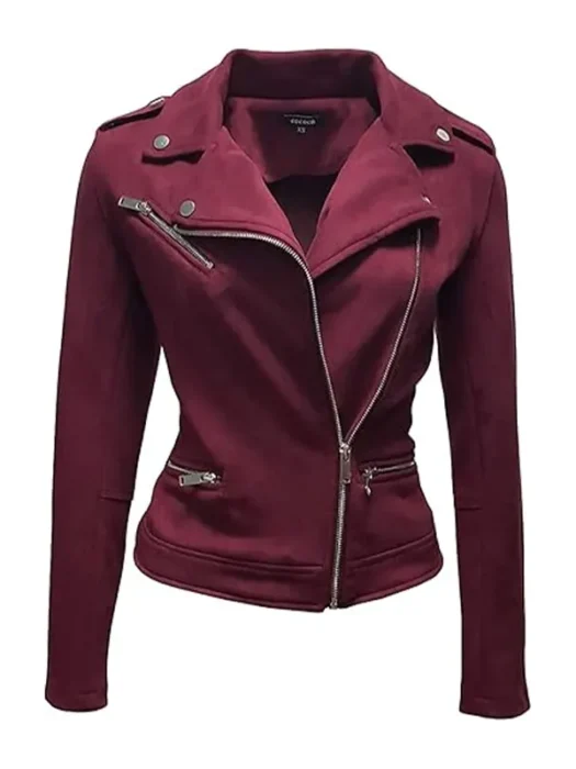 Womens Faux Burgundy Leather Jacket