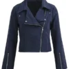 Womens Faux Leather Navy Biker Jacket