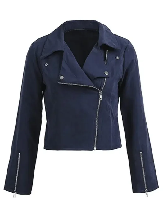 Womens Faux Leather Navy Biker Jacket