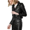 Womens Faux Leather Textured Short BikerJacket