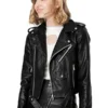 Womens Faux Leather Textured Short Moto Jacket