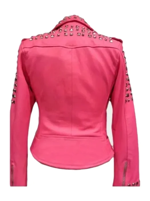 Womens Pink Biker Golden Studded Jacket