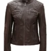 Womens Real Cafe Racer Brown Leather Jacket