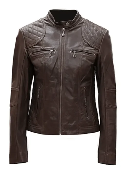 Womens Real Cafe Racer Brown Leather Jacket
