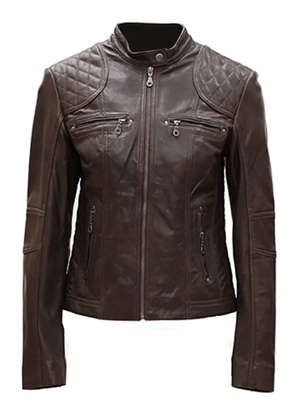Womens Real Cafe Racer Brown Leather Jacket