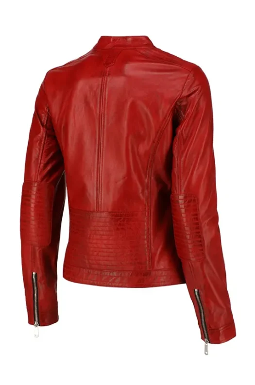 Womens Red Biker Leather Jacket