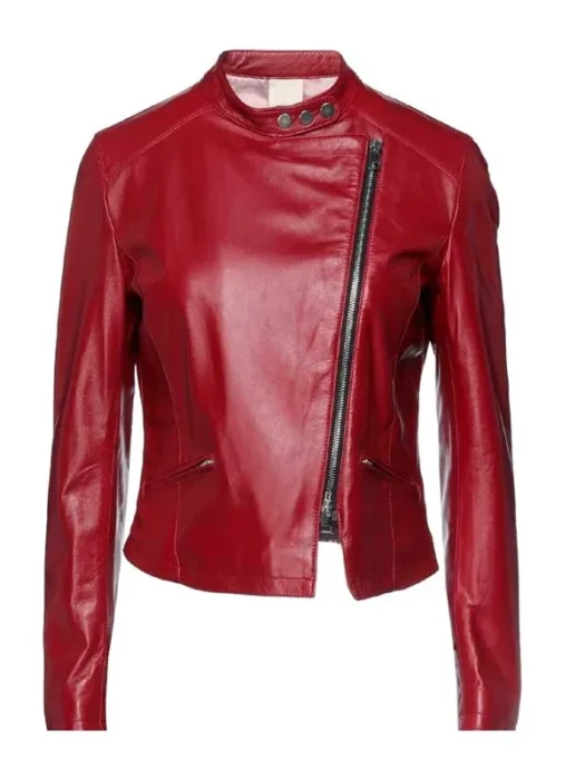 Women’s Red Slim-fit Cafe Racer Jacket