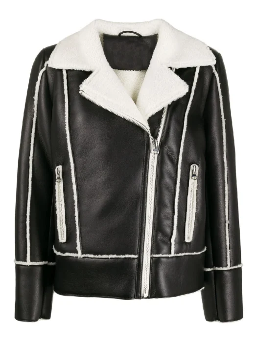 Womens Shearling Fur Black Leather Jacket