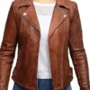 Womens Vintage Biker Brown Leather Jacket